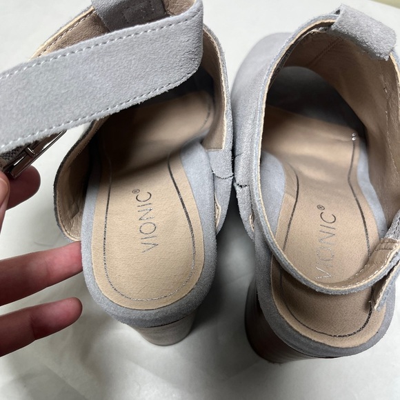 Vionic Suede Perk Kaia Heel - Ladies Peep Bootie Stacked Heels Sz 7 - Picture 8 of 11